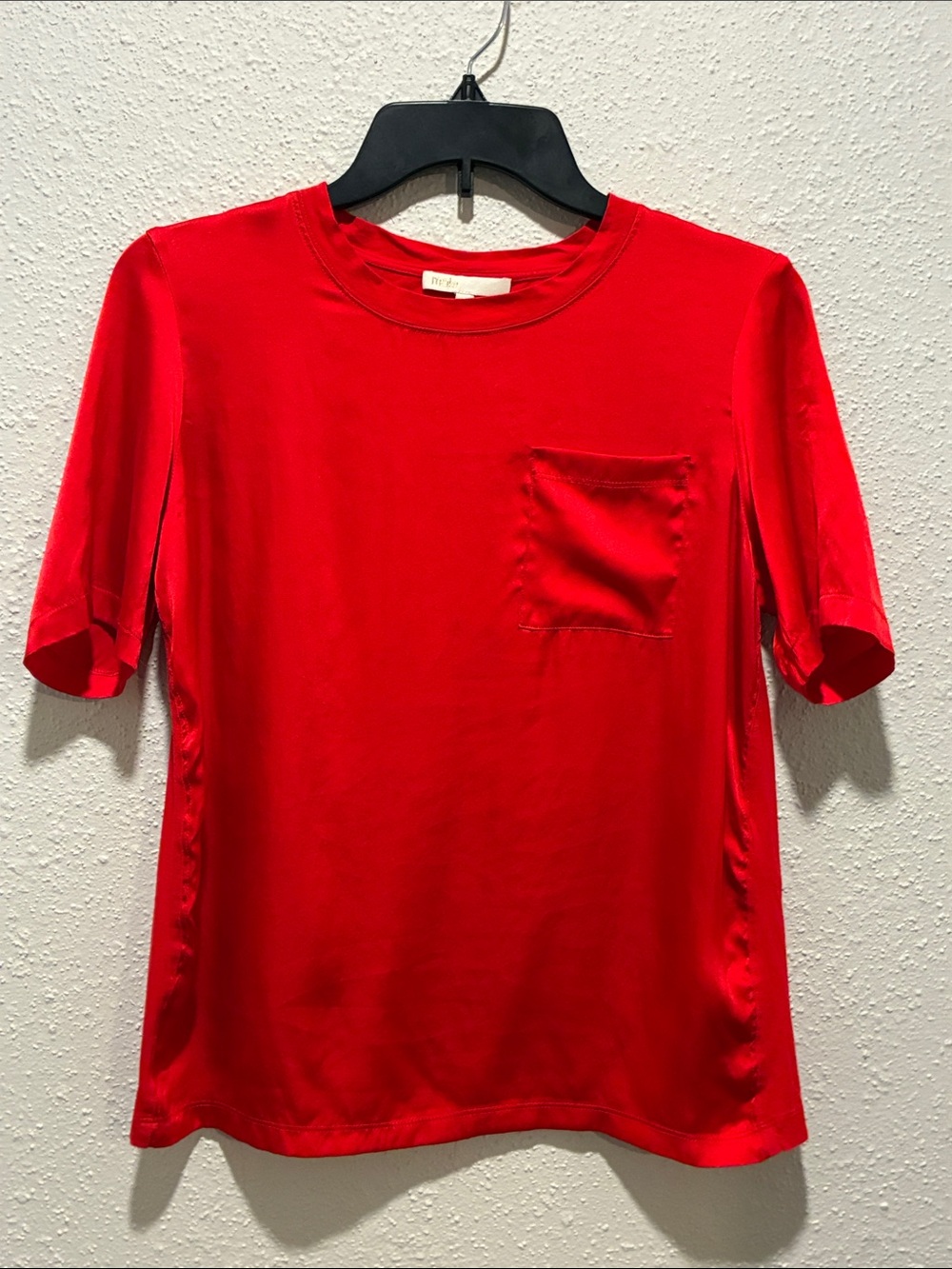 Maje Mixed Media Red Short Sleeve Crewneck Tee
